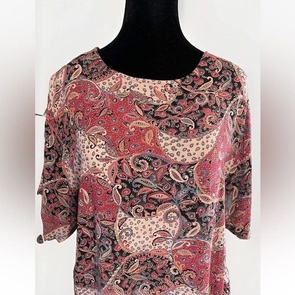 Vintage Karen Kane Red Size 12 Top Paisley Short Sleeve Made In USA Party Travel - Picture 4 of 9